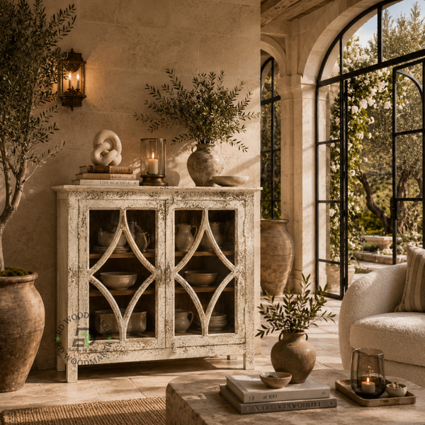 HERITAGE DISTRESSED GLASS DISPLAY CABINET