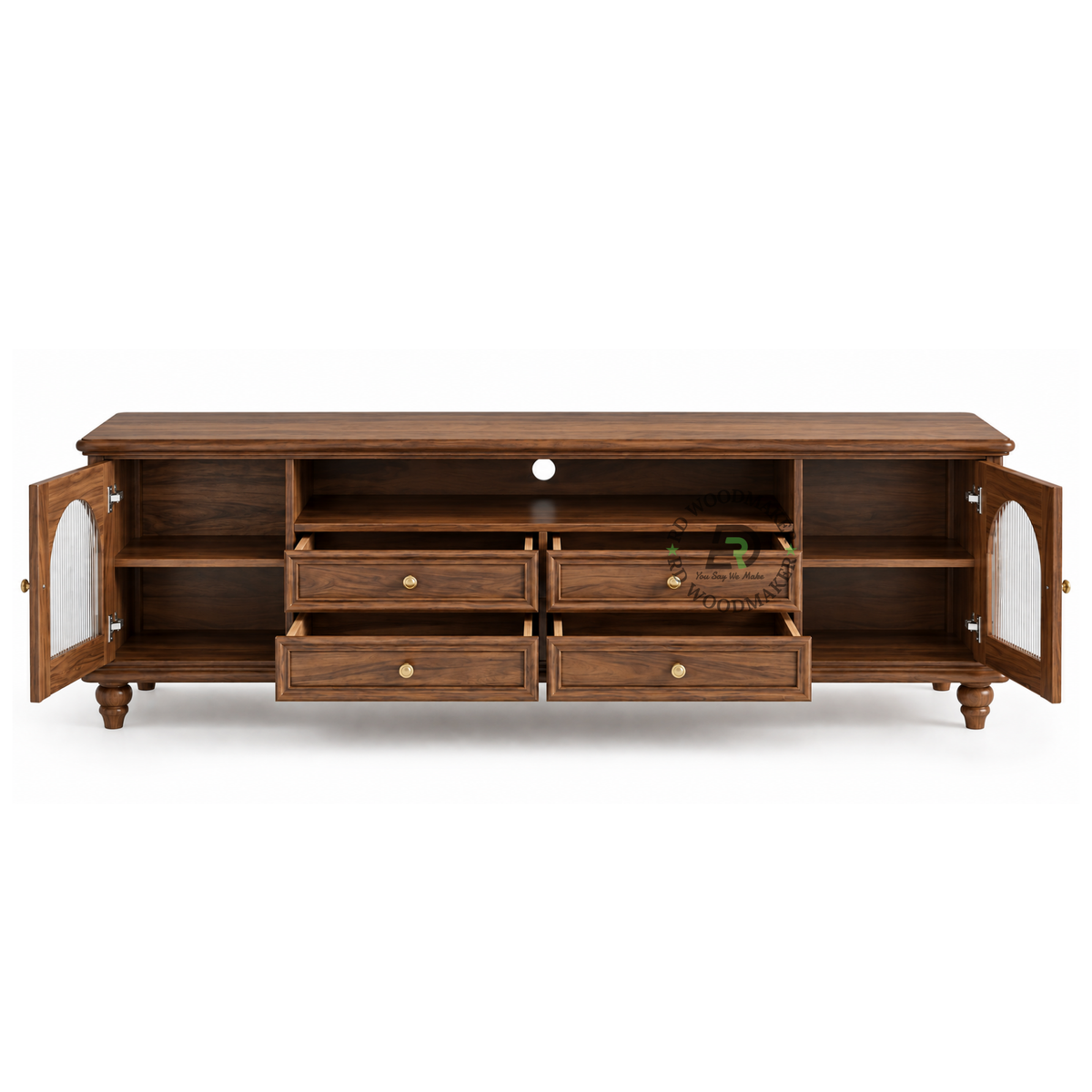 AUREL CLASSIC SOLID WOOD TV UNIT WITH ARCH GLASS CABINETS
