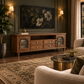 AUREL CLASSIC SOLID WOOD TV UNIT WITH ARCH GLASS CABINETS