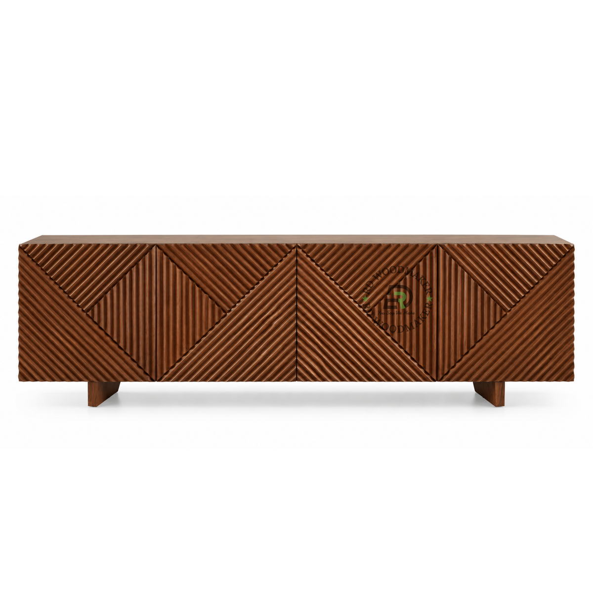 VYRON GEOMETRIC REEDED SOLID WOOD TV UNIT