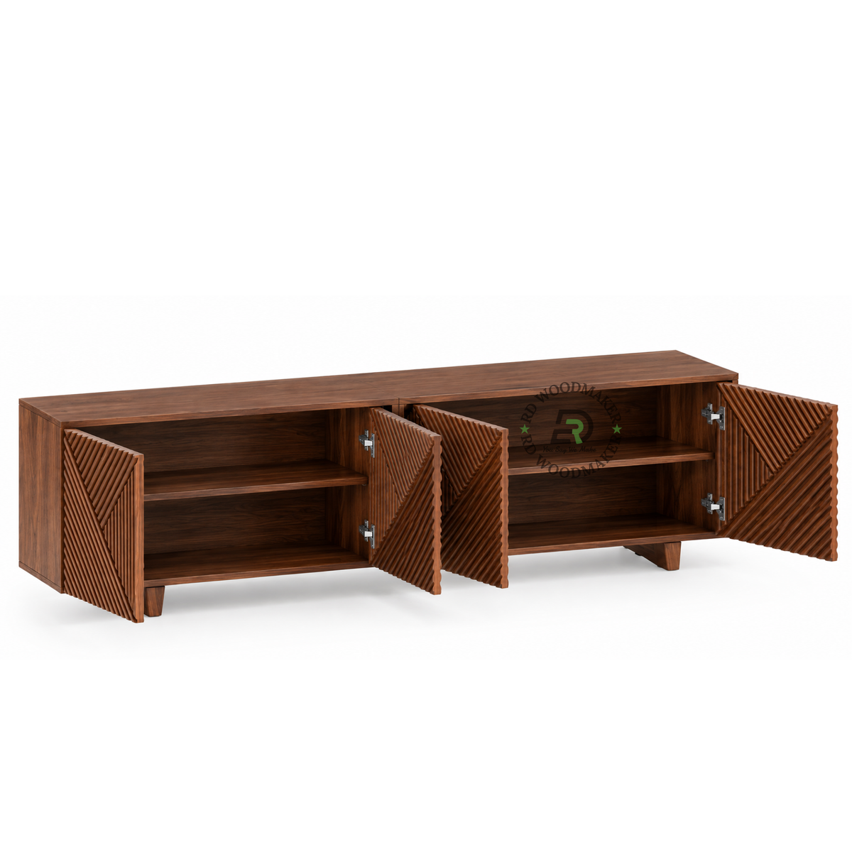 VYRON GEOMETRIC REEDED SOLID WOOD TV UNIT