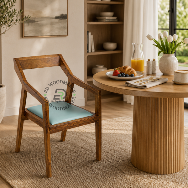 MODERN WOODEN DINING ARMCHAIR WITH AQUA CUSHION