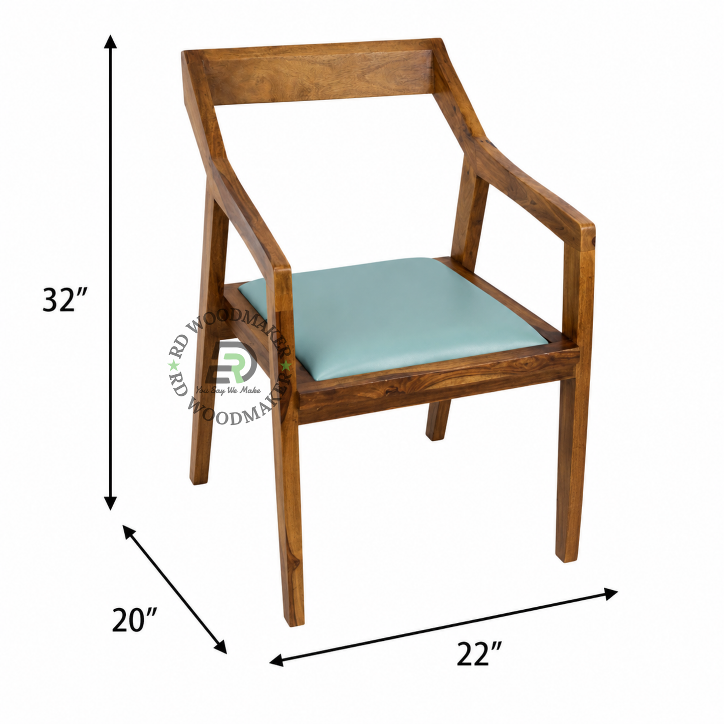 MODERN WOODEN DINING ARMCHAIR WITH AQUA CUSHION