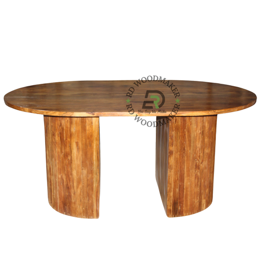 OVAL WOODEN DINING TABLE WITH DOUBLE FLUTED PEDESTAL BASE