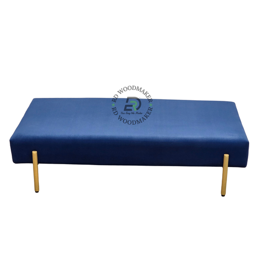 PREMIUM NAVY BLUE UPHOLSTERED BENCH OTTOMAN WITH GOLD-TONED LEGS