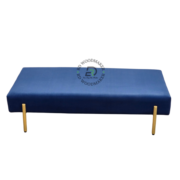PREMIUM NAVY BLUE UPHOLSTERED BENCH OTTOMAN WITH GOLD-TONED LEGS
