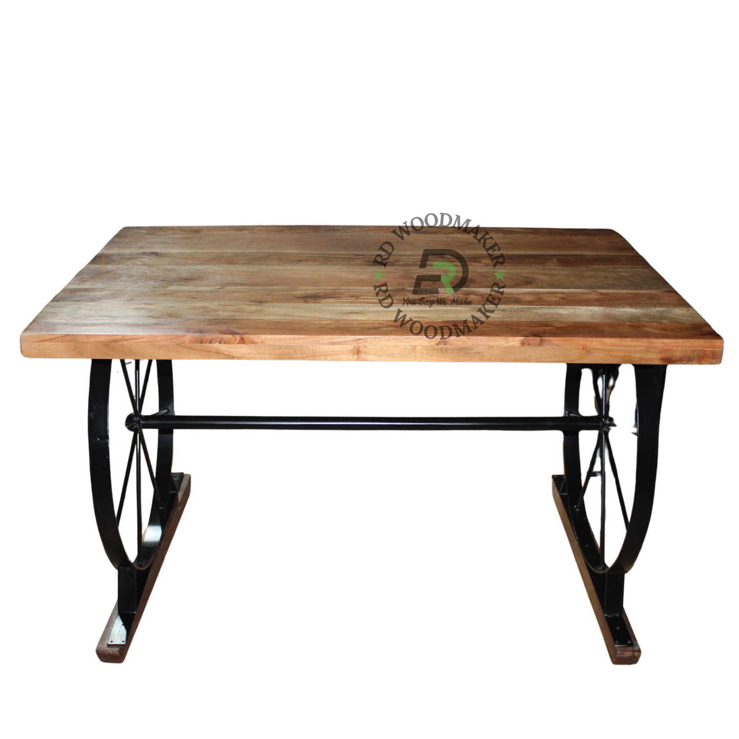 INDUSTRIAL CARTWHEEL WOODEN DINING TABLE