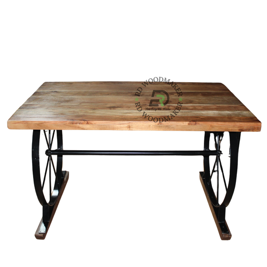 INDUSTRIAL CARTWHEEL WOODEN DINING TABLE