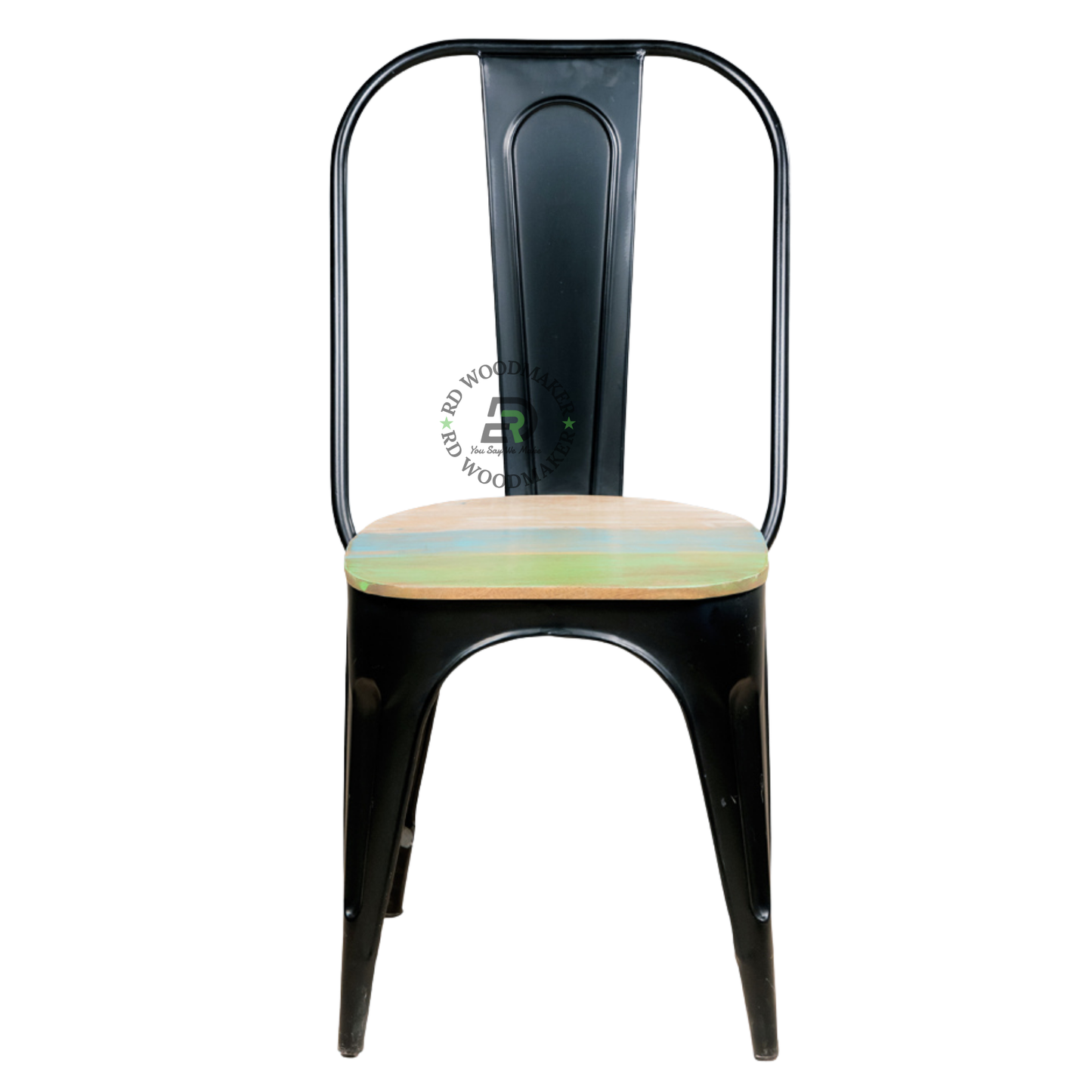 PREMIUM INDUSTRIAL BLACK METAL DINING CHAIR WITH WOODEN SEAT