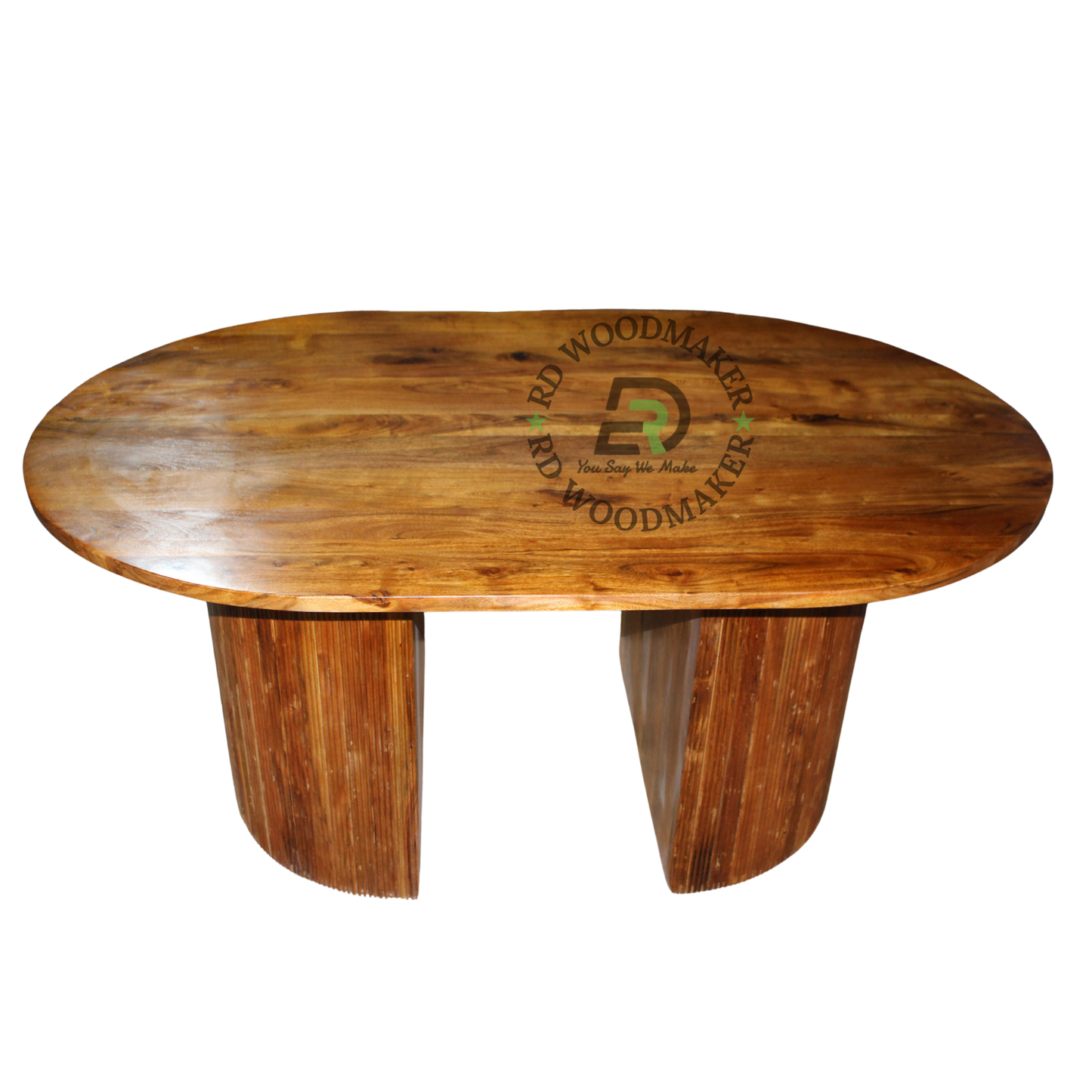 OVAL WOODEN DINING TABLE WITH DOUBLE FLUTED PEDESTAL BASE