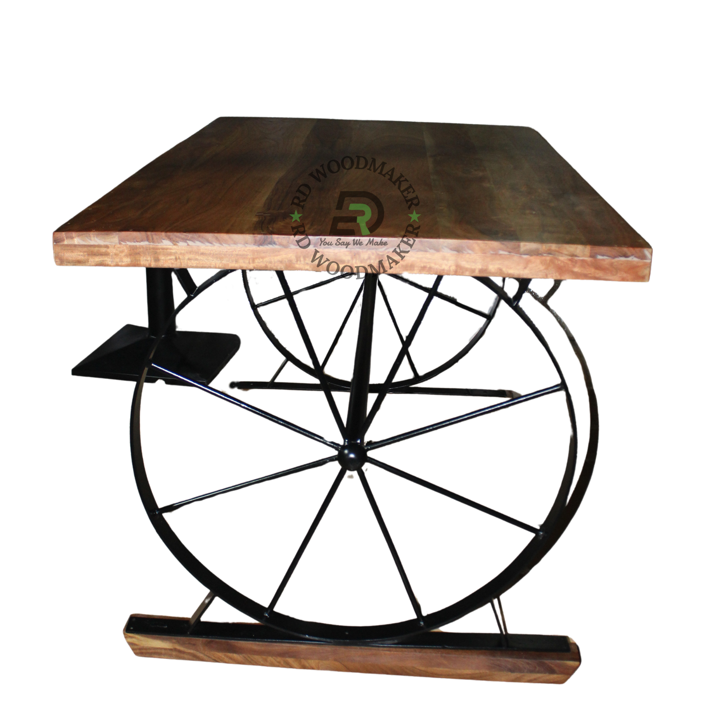 INDUSTRIAL CARTWHEEL WOODEN DINING TABLE