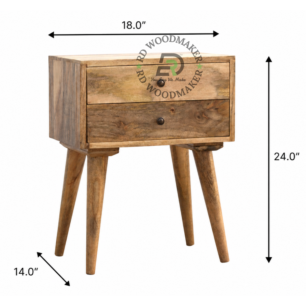 MODERN SOLID WOOD 2 DRAWER BEDSIDE TABLE