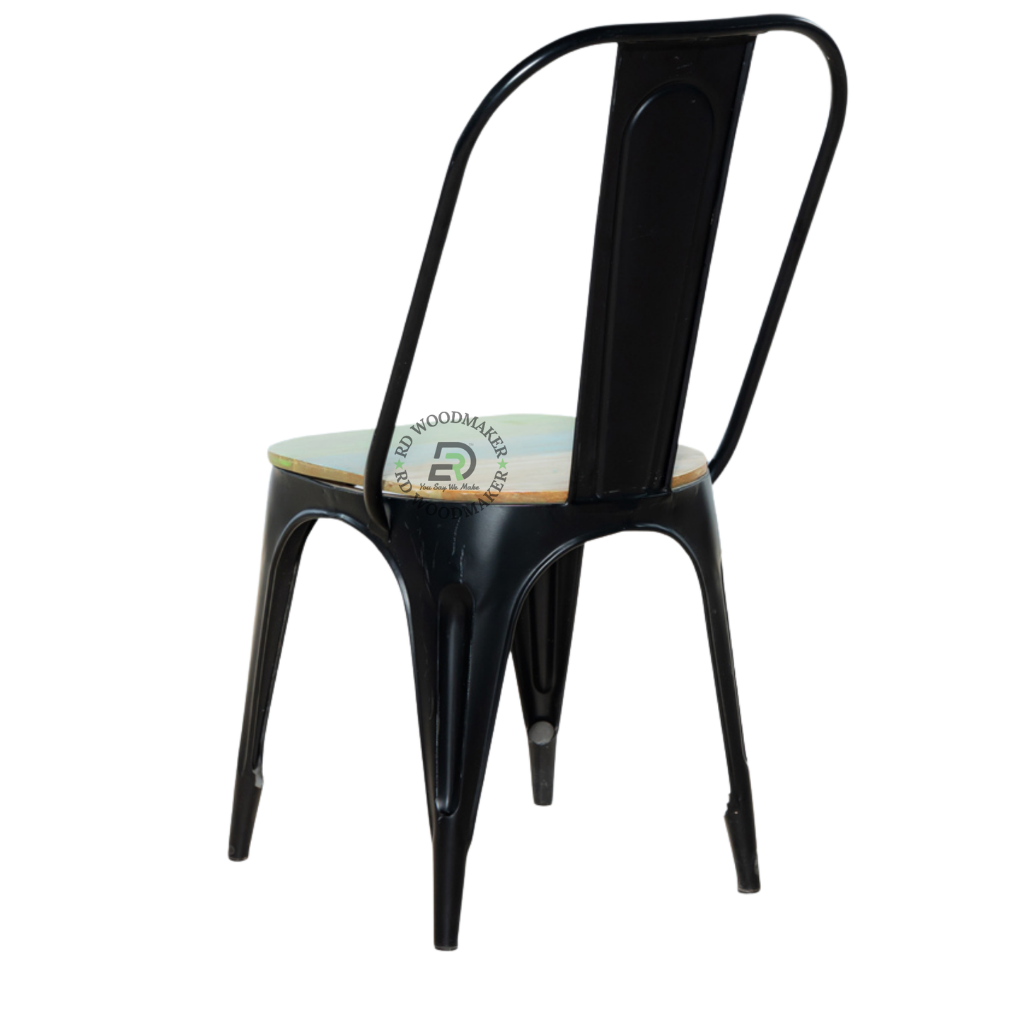 PREMIUM INDUSTRIAL BLACK METAL DINING CHAIR WITH WOODEN SEAT