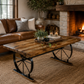 INDUSTRIAL CARTWHEEL WOODEN DINING TABLE