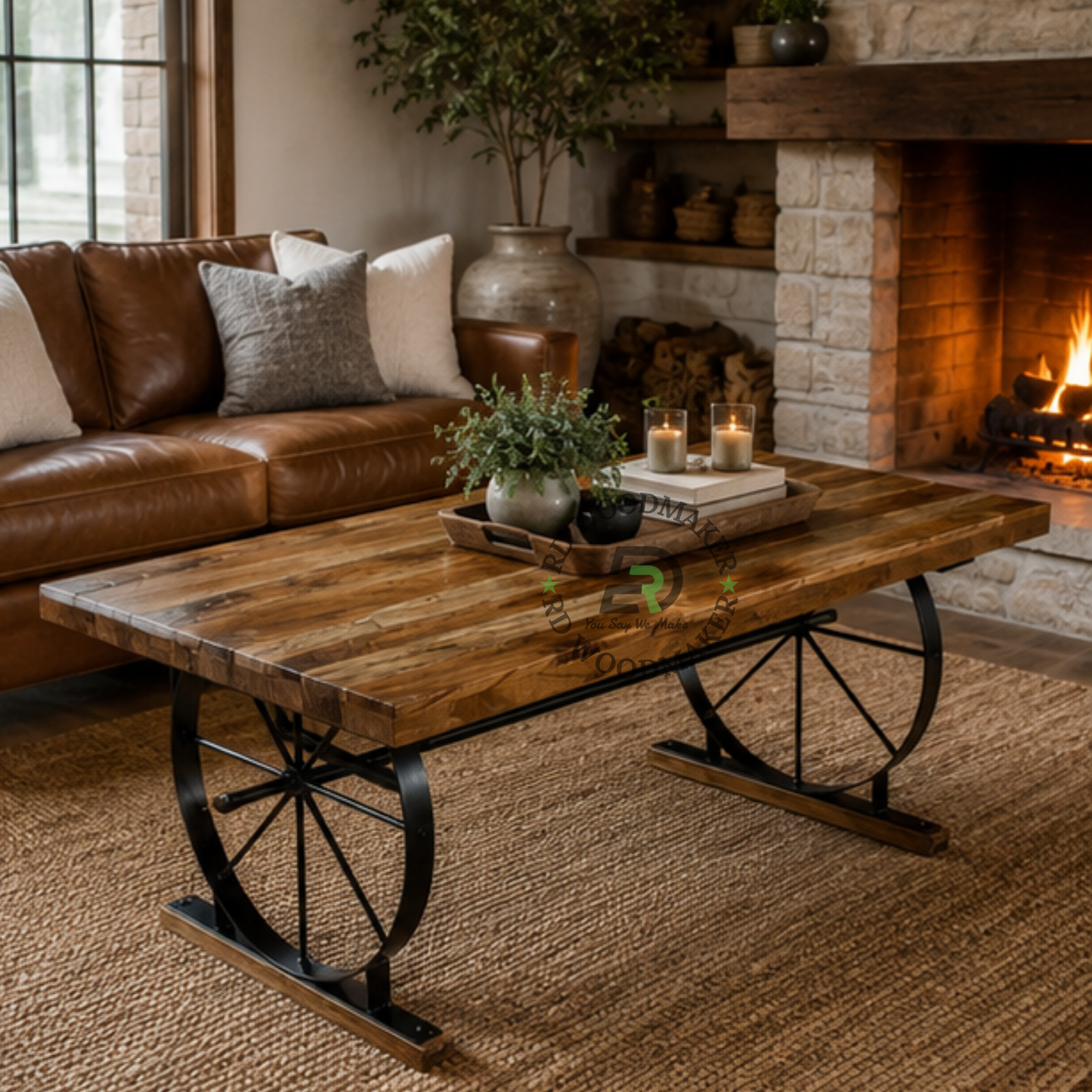 INDUSTRIAL CARTWHEEL WOODEN DINING TABLE
