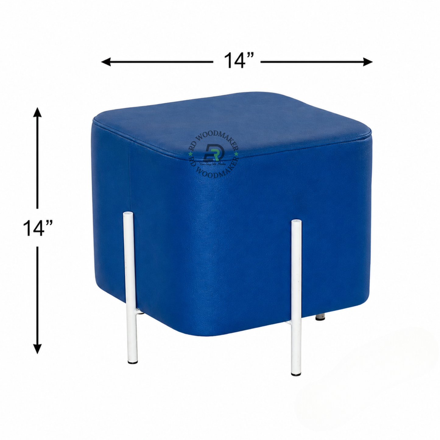 MODERN UPHOLSTERED SQUARE OTTOMAN STOOL WITH METAL LEGS