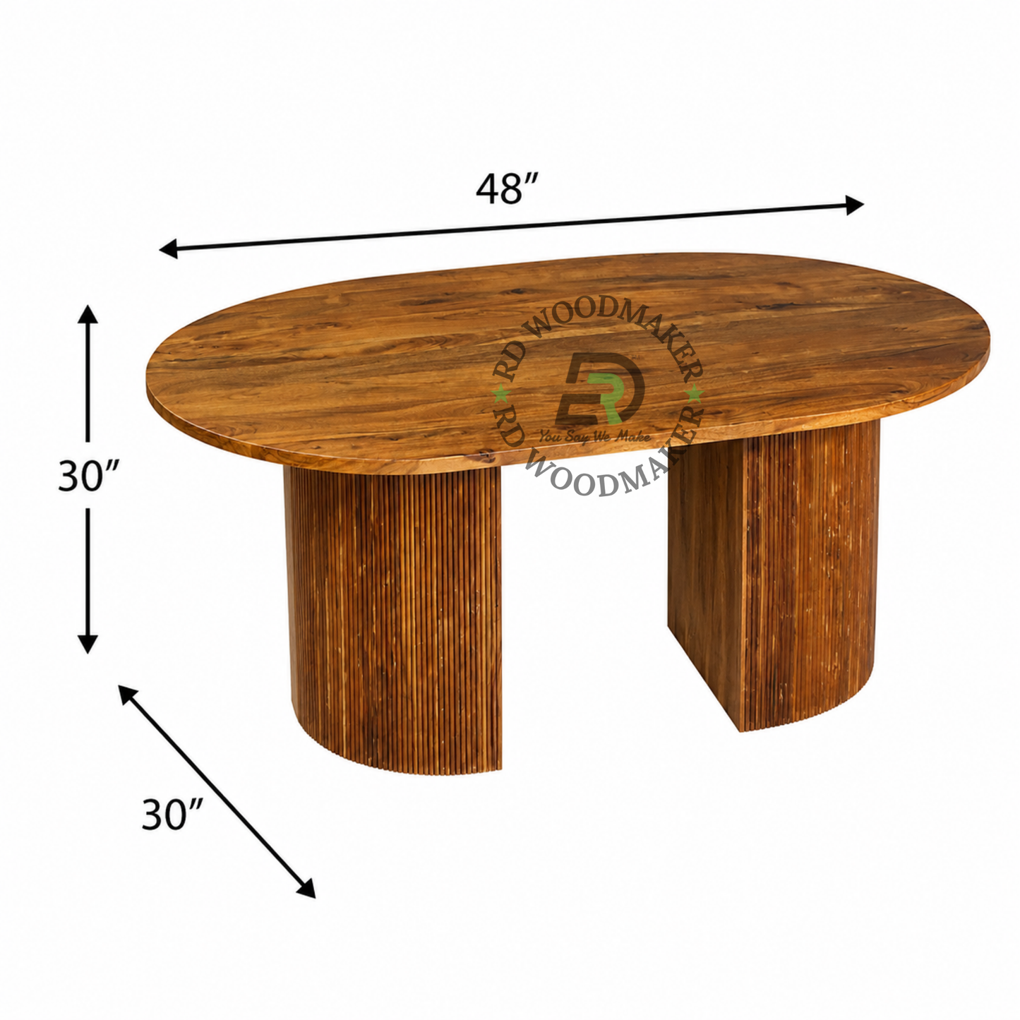 OVAL WOODEN DINING TABLE WITH DOUBLE FLUTED PEDESTAL BASE