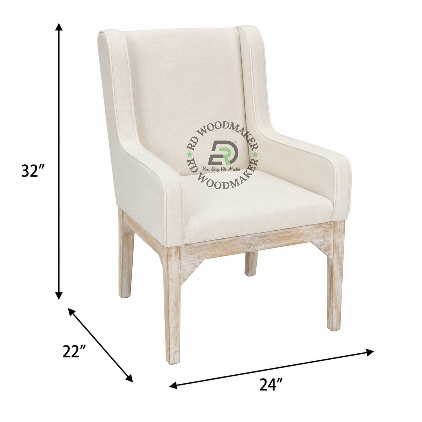 IVORY UPHOLSTERED WINGBACK DINING ARMCHAIR