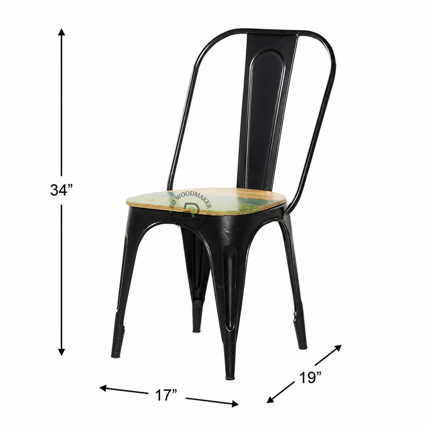 PREMIUM INDUSTRIAL BLACK METAL DINING CHAIR WITH WOODEN SEAT