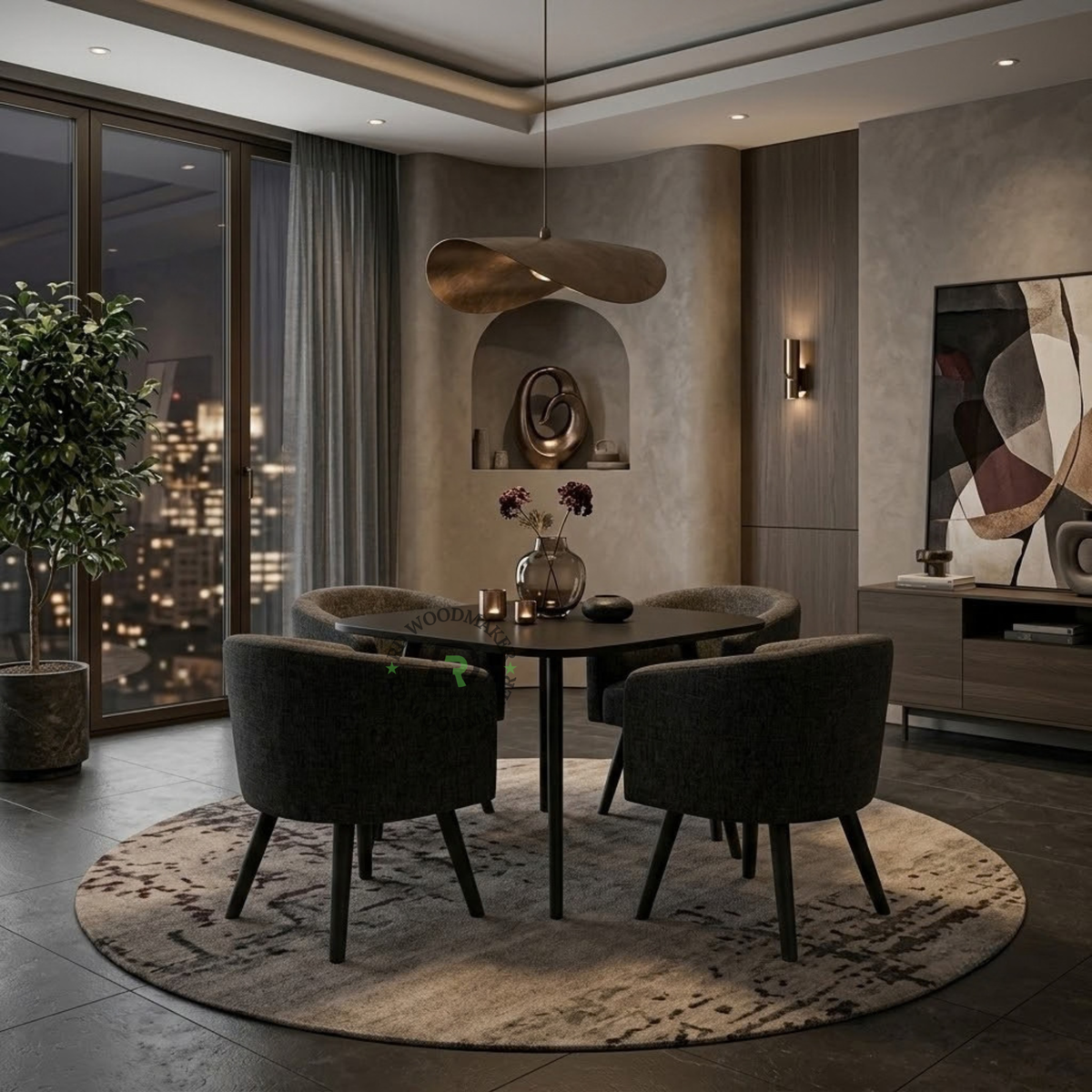 NOIR CAFE UPHOLSTERED CHAIR & TABLE SET