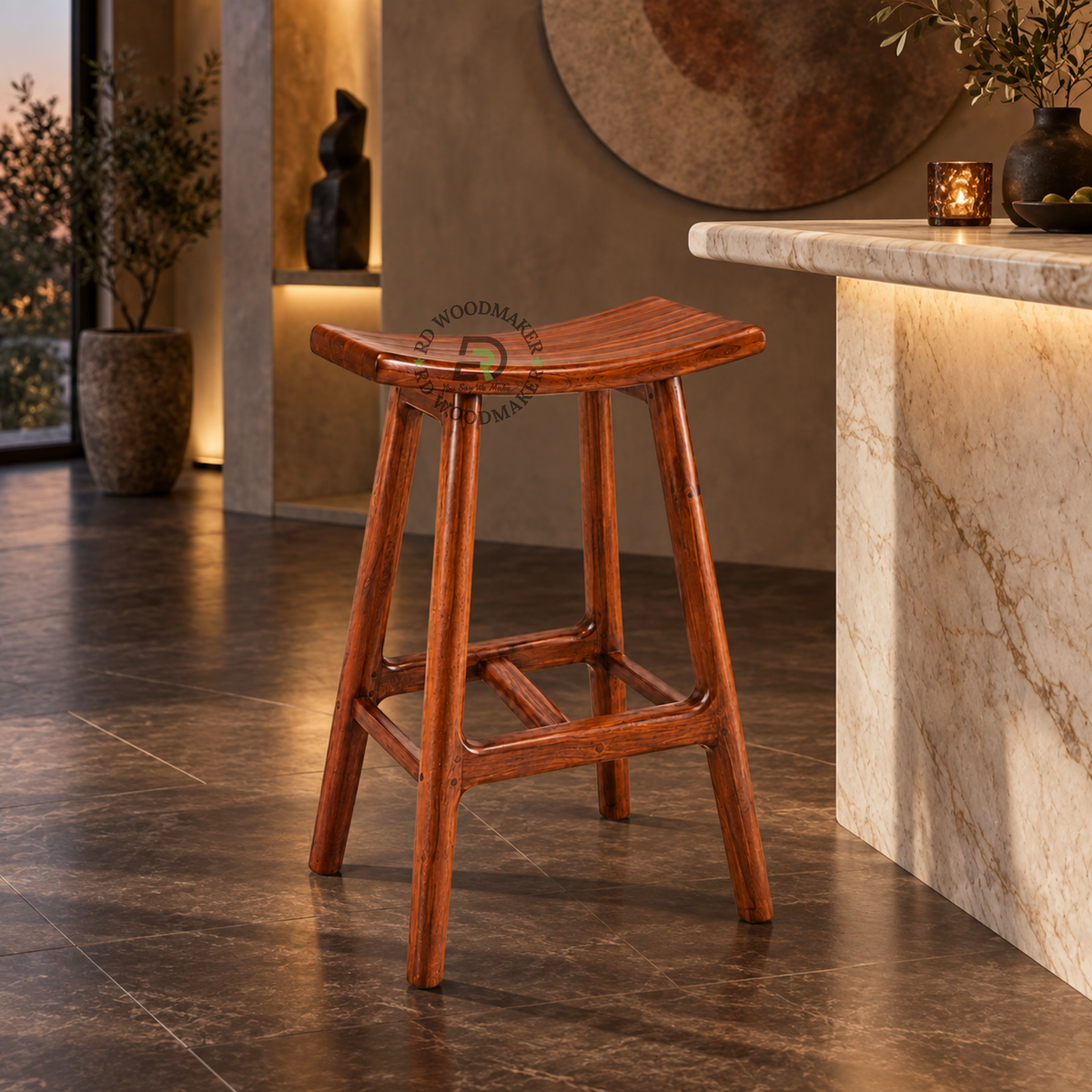 KAIRO CURVED SOLID WOOD SADDLE BAR STOOL