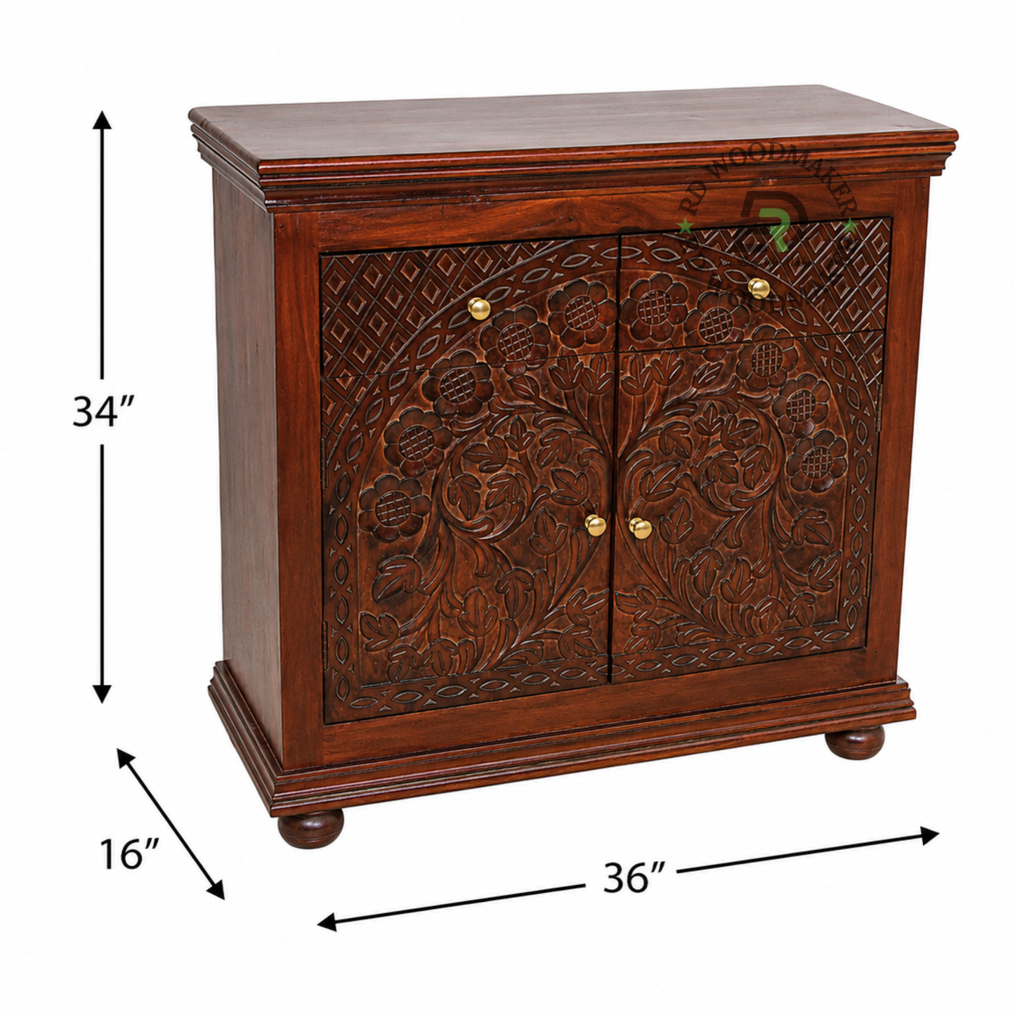 HANDCARVED ARCH FLORAL WOODEN STORAGE CABINET