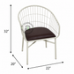 WHITE METAL WIRE TUB ARMCHAIR WITH BROWN CUSHION