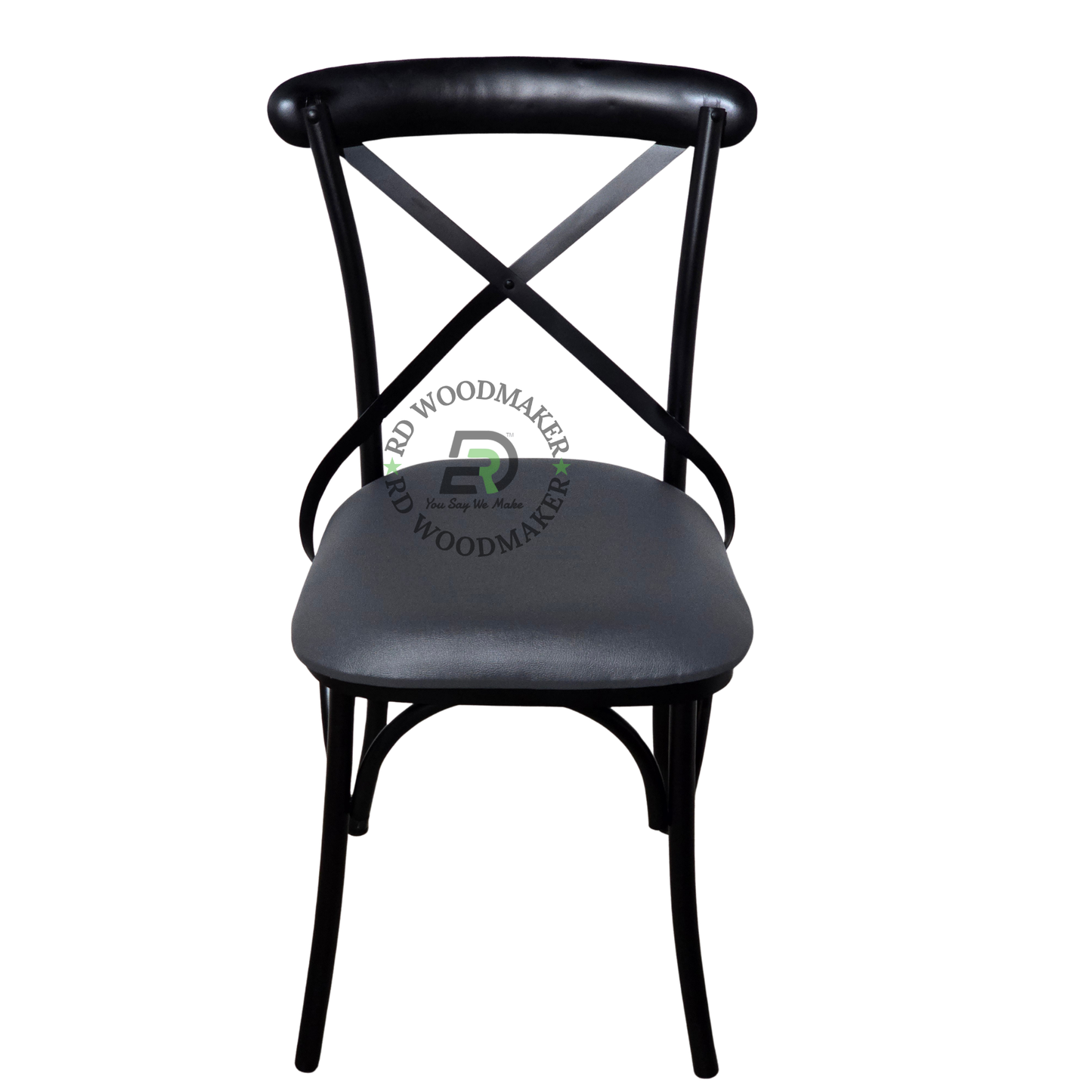 BLACK CROSS BACK PADDED METAL DINING CHAIR