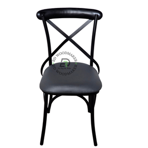 BLACK CROSS BACK PADDED METAL DINING CHAIR
