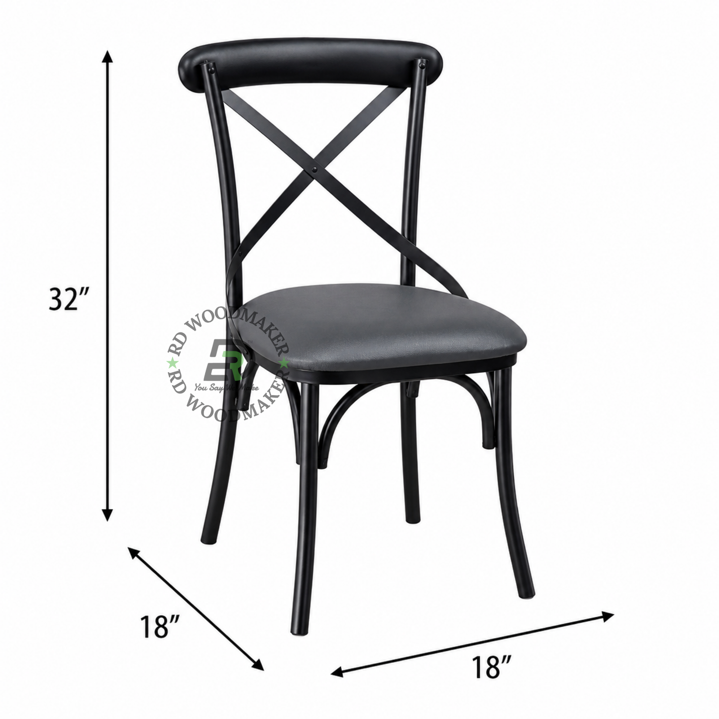 BLACK CROSS BACK PADDED METAL DINING CHAIR