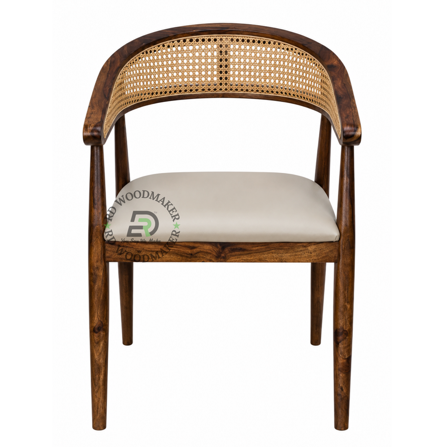 PREMIUM CANE BACK WOODEN ARMCHAIR WITH BEIGE CUSHION