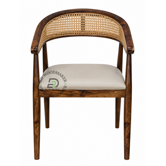 PREMIUM CANE BACK WOODEN ARMCHAIR WITH BEIGE CUSHION