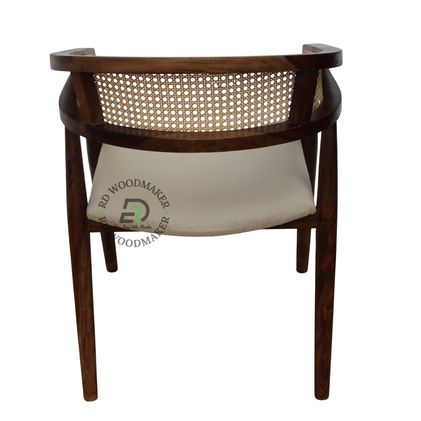 PREMIUM CANE BACK WOODEN ARMCHAIR WITH BEIGE CUSHION