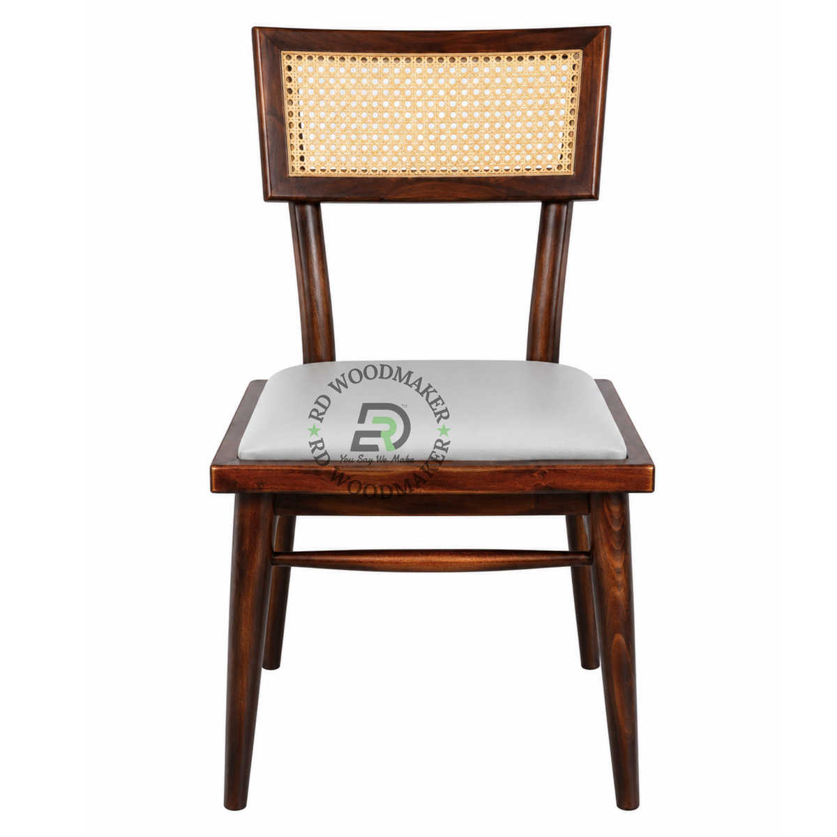 MID-CENTURY CANE BACK WOODEN DINING CHAIR