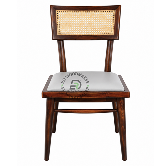MID-CENTURY CANE BACK WOODEN DINING CHAIR