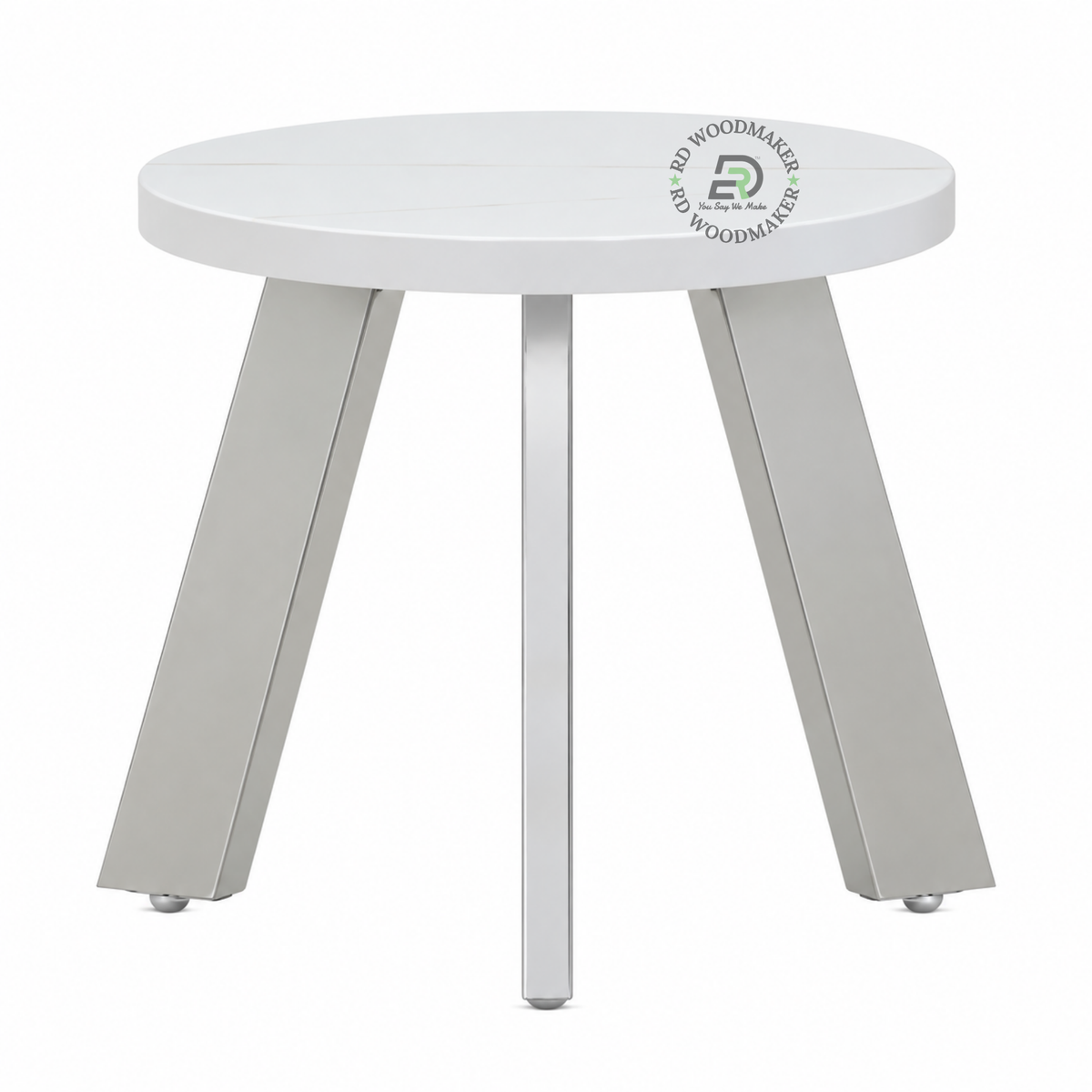 ALBA WHITE ROUND LOW STOOL WITH METAL LEGS