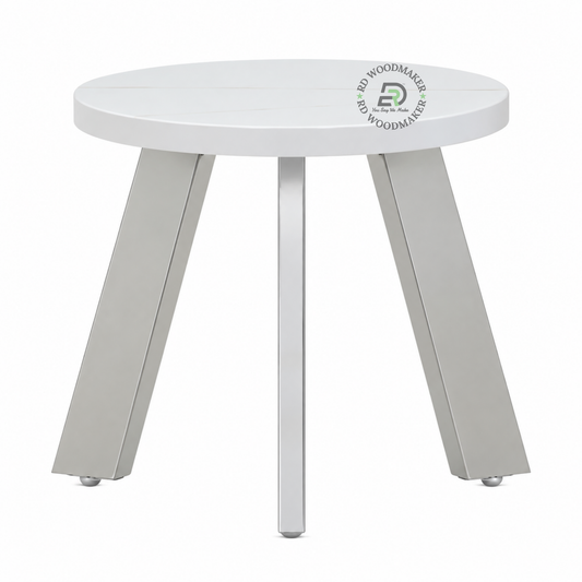 ALBA WHITE ROUND LOW STOOL WITH METAL LEGS