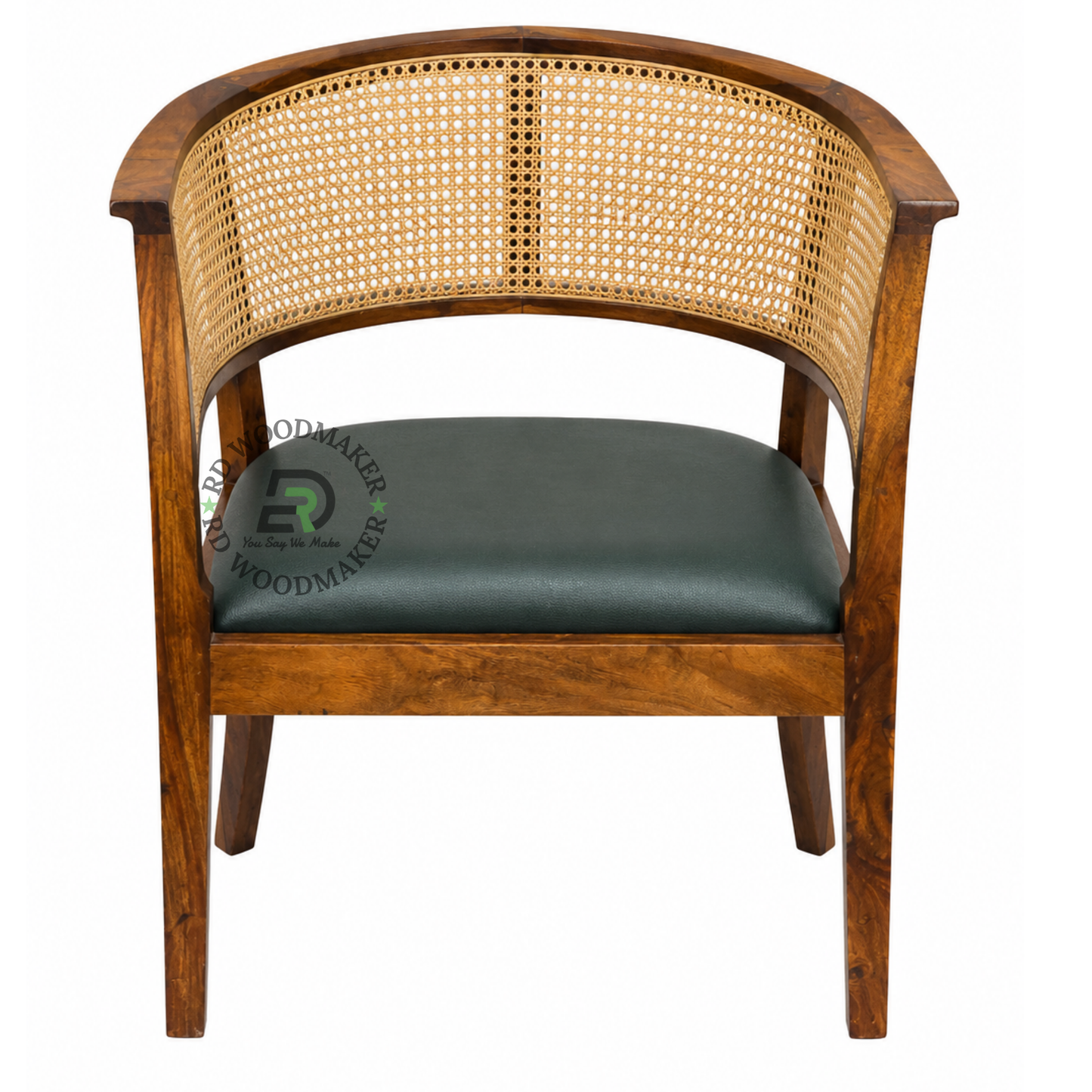 PREMIUM CANE BACK WOODEN DINING ARMCHAIR WITH GREEN CUSHION