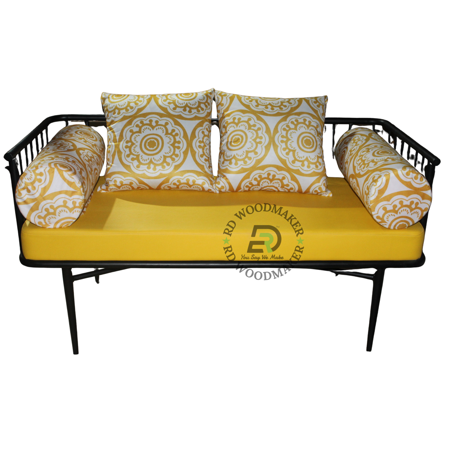 MODERN BLACK METAL DAYBED SOFA WITH MUSTARD YELLOW CUSHION SET