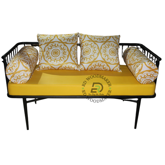 MODERN BLACK METAL DAYBED SOFA WITH MUSTARD YELLOW CUSHION SET