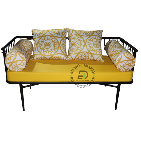 MODERN BLACK METAL DAYBED SOFA WITH MUSTARD YELLOW CUSHION SET