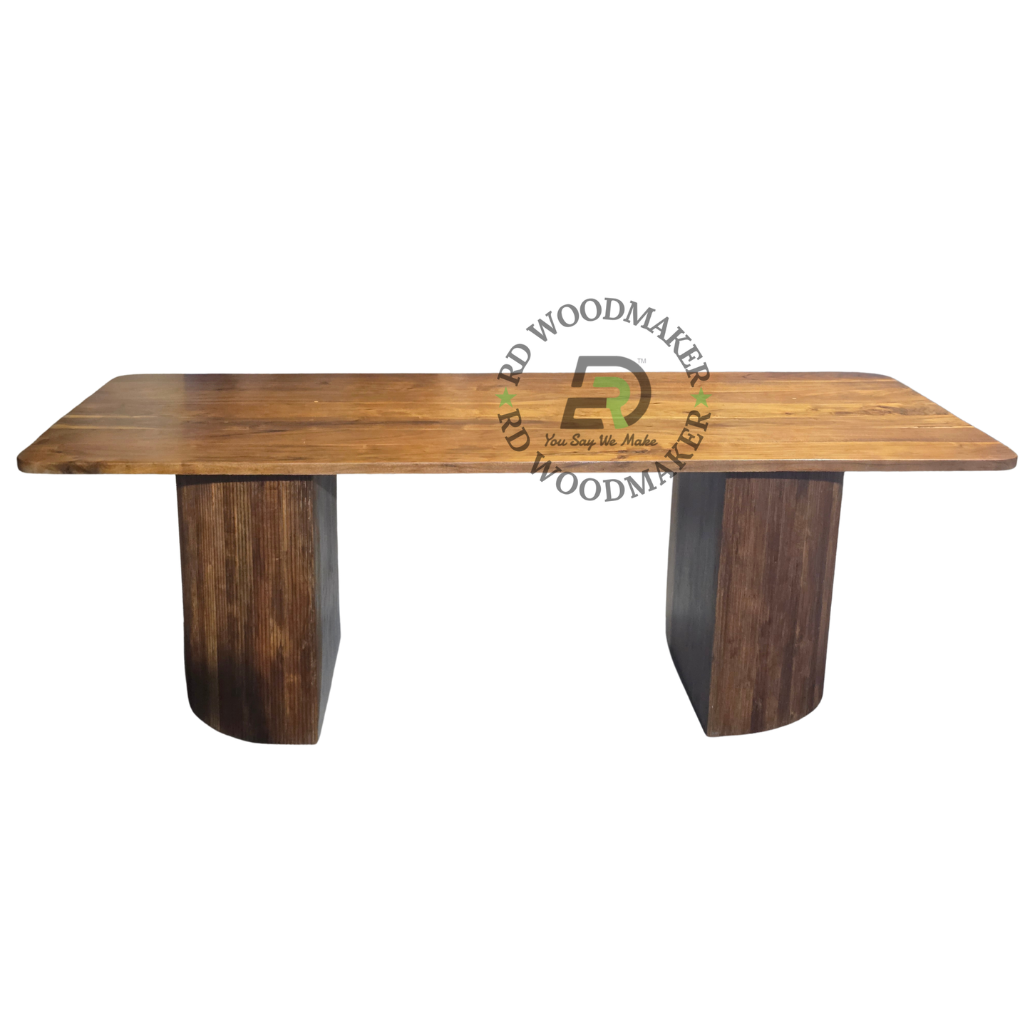 LARGE RECTANGULAR WOODEN DINING TABLE WITH FLUTED PEDESTAL LEGS