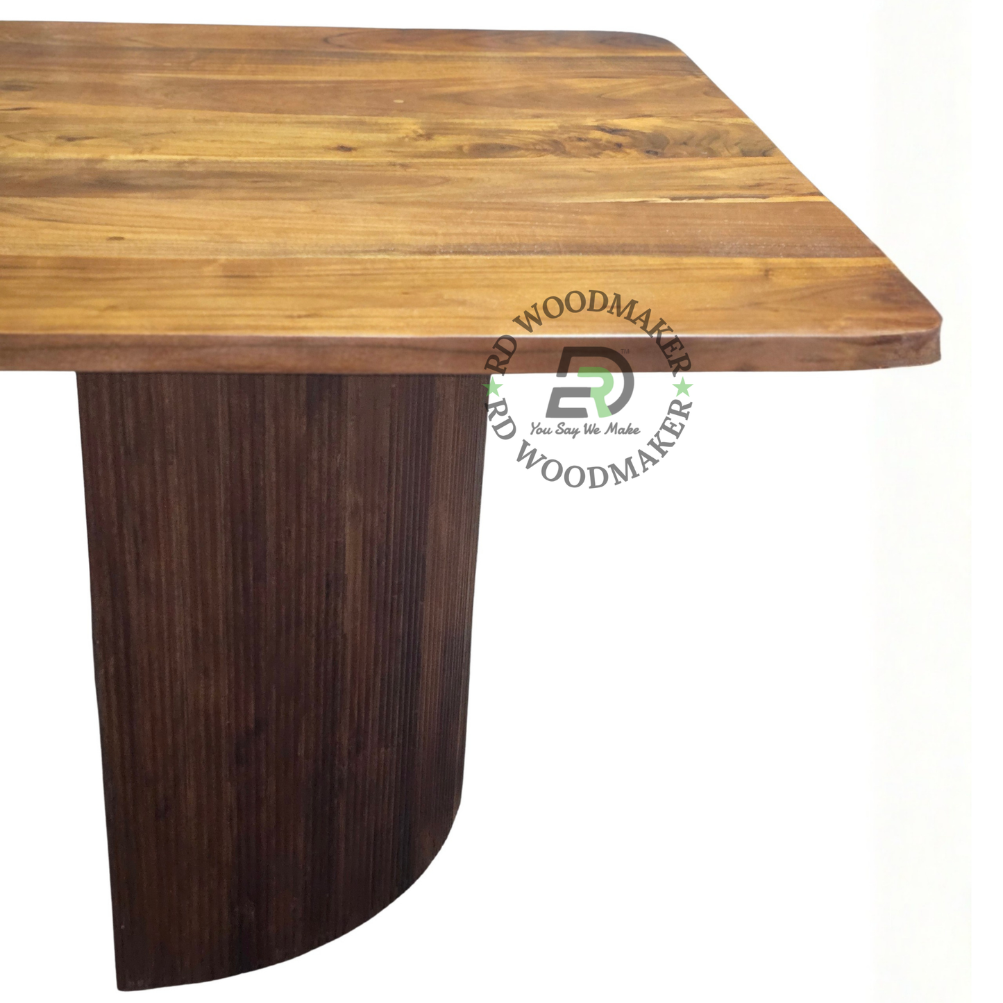 LARGE RECTANGULAR WOODEN DINING TABLE WITH FLUTED PEDESTAL LEGS