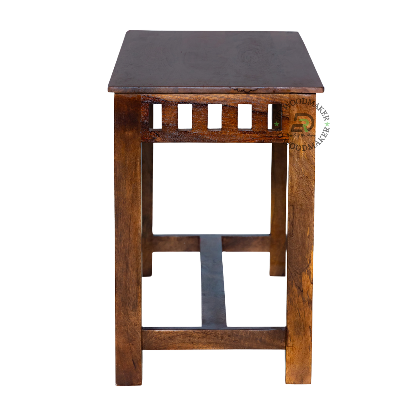 MODERN SOLID WOOD CONSOLE TABLE WITH GEOMETRIC CUTOUT APRON