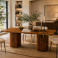 LARGE RECTANGULAR WOODEN DINING TABLE WITH FLUTED PEDESTAL LEGS