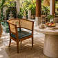 PREMIUM CANE BACK WOODEN DINING ARMCHAIR WITH GREEN CUSHION
