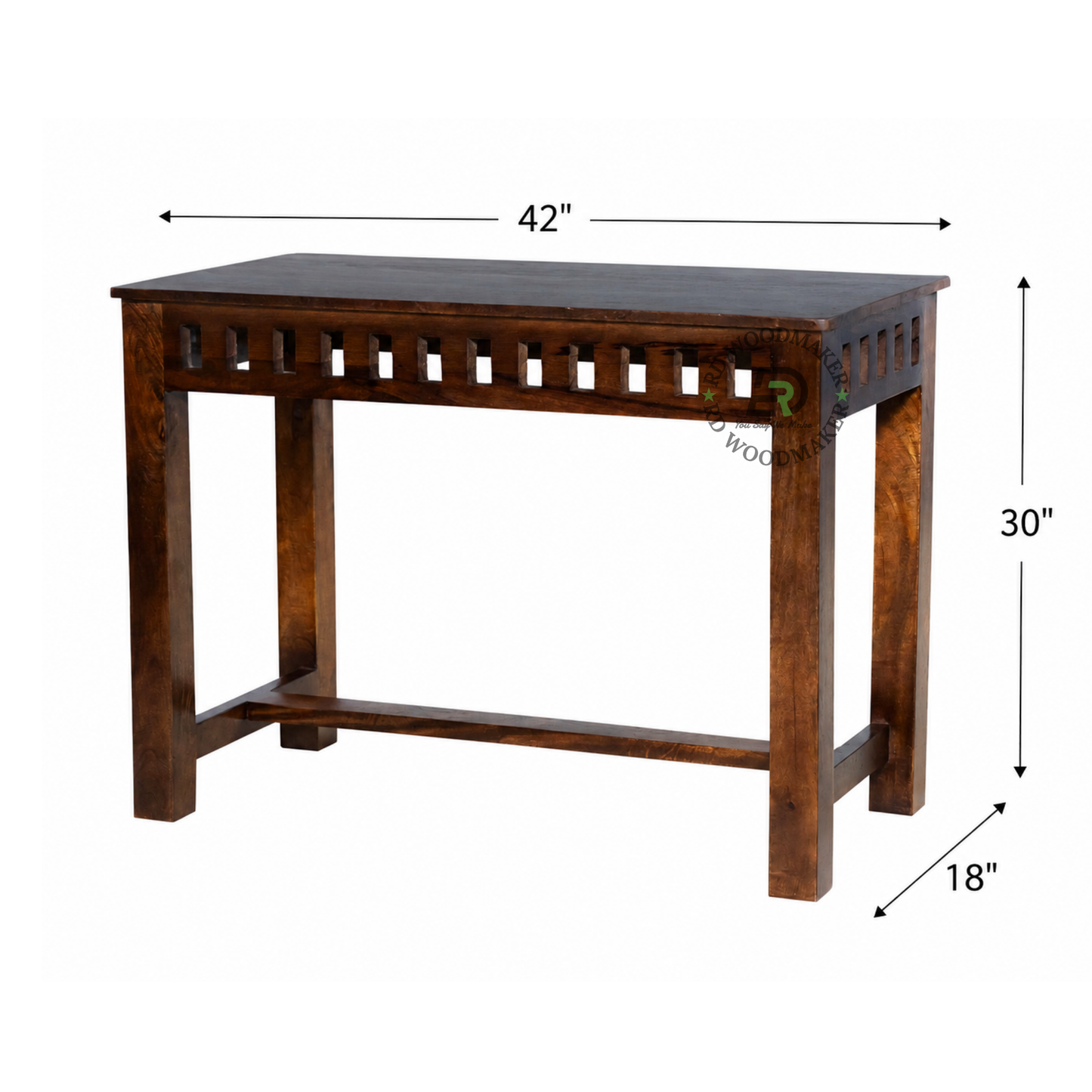 MODERN SOLID WOOD CONSOLE TABLE WITH GEOMETRIC CUTOUT APRON