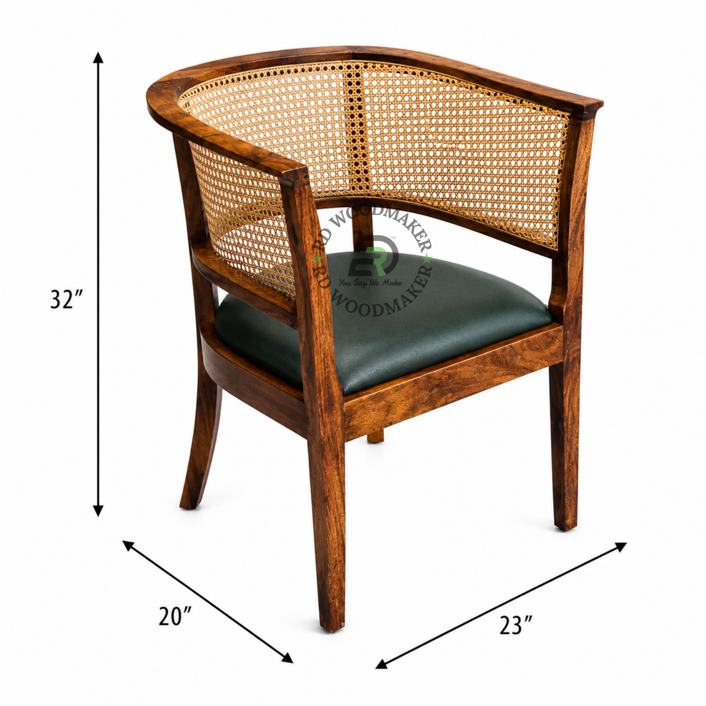 PREMIUM CANE BACK WOODEN DINING ARMCHAIR WITH GREEN CUSHION