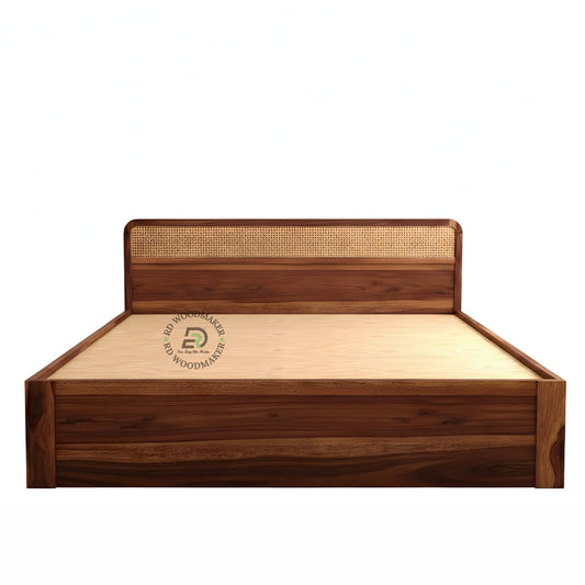 NATURA CANE STORAGE WOODEN BED