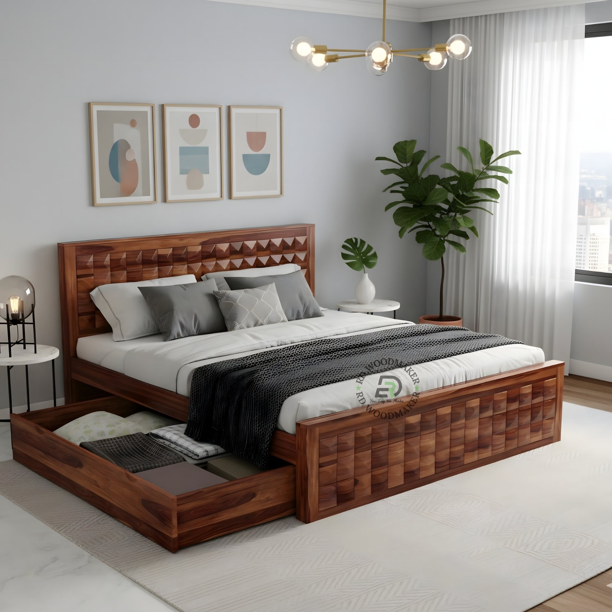 ROYAL GEOMETRIC STORAGE WOODEN BED